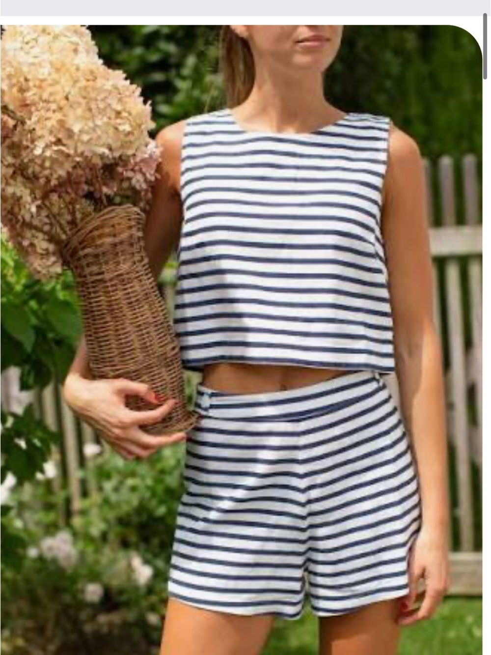 Striped Navy and White Sleeveless Crop Top & Shorts Set - Women